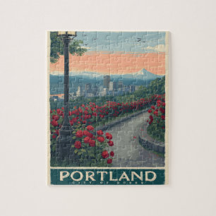 Quebra-cabeça Portland City of Rosa - Jardim Rosa e Skyline