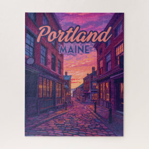 Quebra-cabeça Portland Maine Old Port Cobblestone Vintage