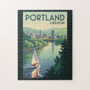 Quebra-cabeça Portland Oregon Skyline Viagem Art Vintage