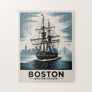 Quebra-cabeça Porto de Boston Retro Tall Ship Vintage Náutico