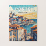 Quebra-cabeça Porto Portugal Viagem Art Vintage<br><div class="desc">Porto retro vetor viagem design. Porto é uma cidade costeira do noroeste de Portugal conhecida pelas suas pontes estaduais e pela produção de vinho do porto.</div>