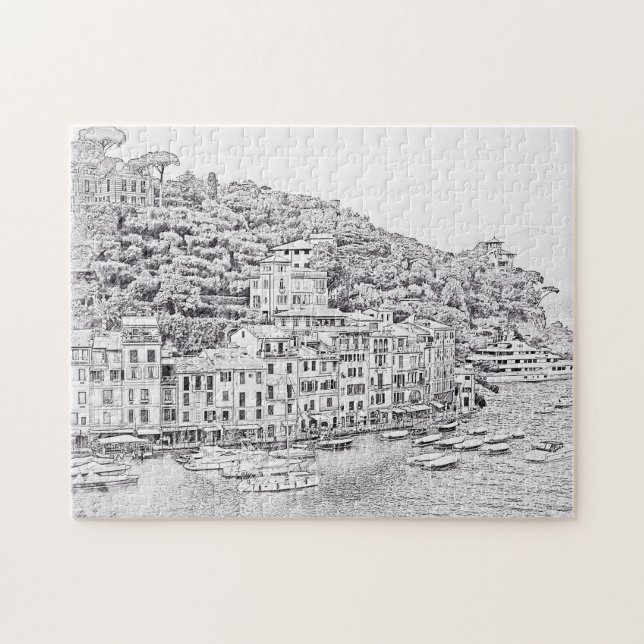 Quebra-cabeça Portofino em preto e branco - 11x14 - 252 pc (Horizontal)