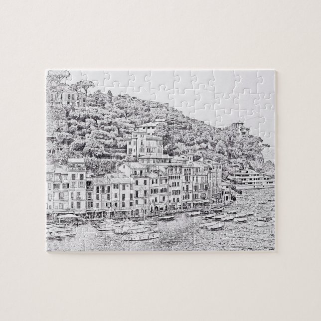 Quebra-cabeça Portofino em preto e branco - 8x10 - 110 pc (Horizontal)