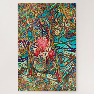 Quebra-cabeça Portrato de Cão Psicodélico Colorido de Arte Chi
