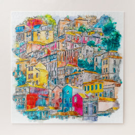 Quebra-cabeça Portugal Watercolor Cityscape