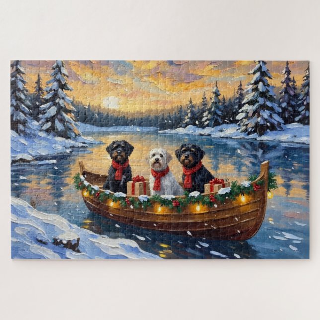 Quebra-cabeça Portuguese Water Dog Christmas Boat Holiday (Horizontal)