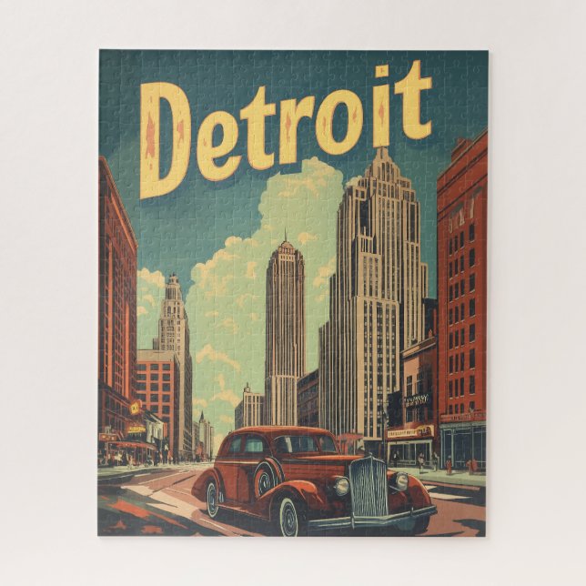 Quebra-cabeça Poster de viagens de Detroit Michigan (Vertical)