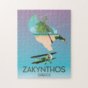 Quebra-cabeça Poster de viagens de mapa de Grécia Zakynthos