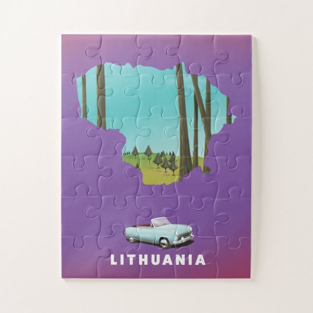 Quebra-cabeça Poster de viagens de mapa ilustrado da Lituânia (Vertical)