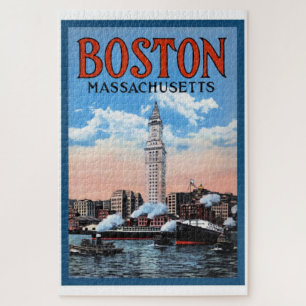 Quebra-cabeça Poster de viagens de Massachusetts Vintage em Bost