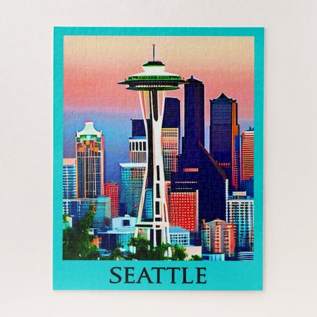 Quebra-cabeça Poster de viagens de Seattle no céu amanhecer (Vertical)