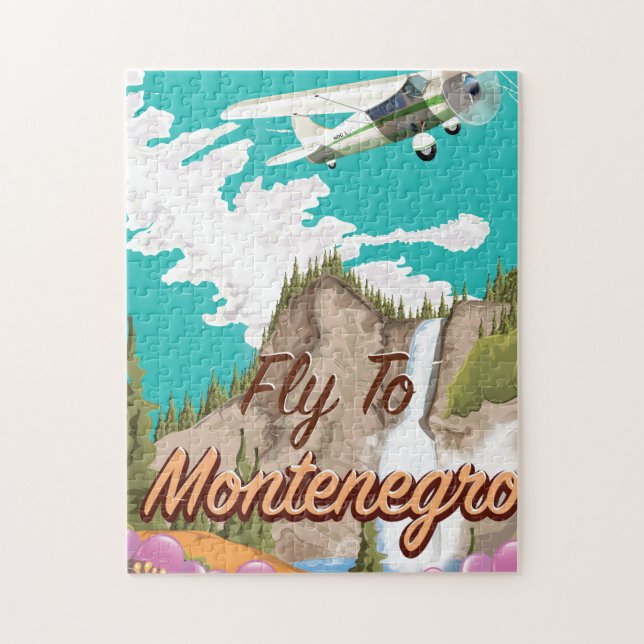 Quebra-cabeça Poster de viagens de voo da rota Montenegro (Vertical)