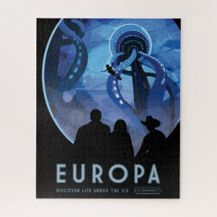 Quebra-cabeça Poster de viagens Espacial Retroativo - Lua Europa