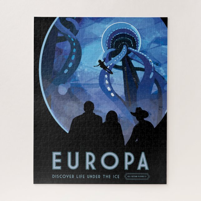 Quebra-cabeça Poster de viagens Espacial Retroativo - Lua Europa (Vertical)