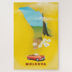 Quebra-cabeça Poster de viagens ilustrado mapa de Moldova
