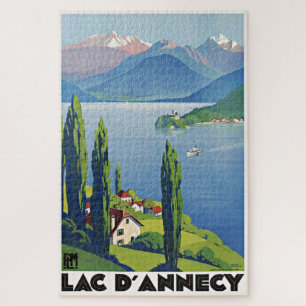 Quebra-cabeça Poster de viagens Peaceful Lake Annecy Vintage Fra