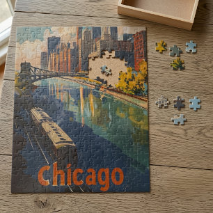 Quebra-cabeça Poster de viagens Vintage Chicago