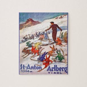 Quebra-cabeça Poster do esqui do vintage, Arlberg, rua Anton