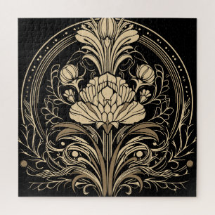 Quebra-cabeça Praça da Flor de Deco de Arte Preta e Dourada