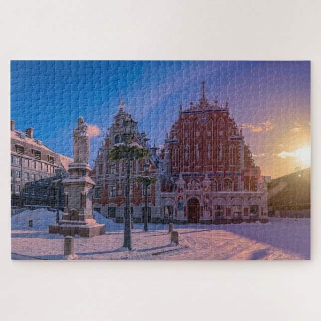 Quebra-cabeça Praça da Prefeitura de Riga no inverno Quebra-cabe (Horizontal)