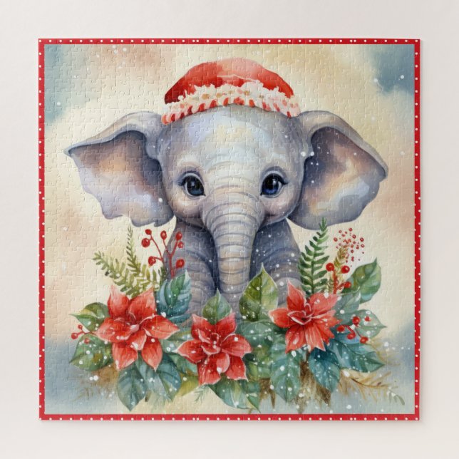 Quebra-cabeça Praça Grande de Natal de Elefante Bebê (Vertical)