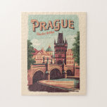 Quebra-cabeça Praga República Checa Viagem Art Vintage<br><div class="desc">Praga retro vetor viagem design. Praga,  capital da República Checa,  é bissecada pelo rio Vltava. Apelidado de "a cidade de cem aranhas",  é conhecido pela sua antiga praça municipal.</div>
