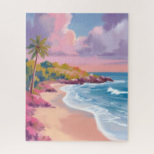 Quebra-cabeça Praia Corada   Pintura do Oceano Rosa