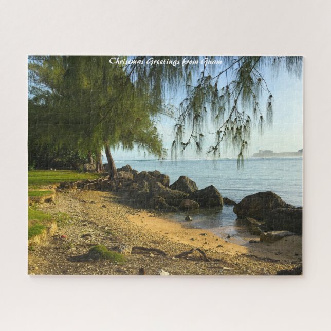 Quebra-cabeça Praia Costeira Guam. Saudações de Natal (Horizontal)