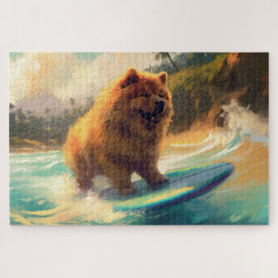 Quebra-cabeça Praia de Chow Chow Pintura de Surfe