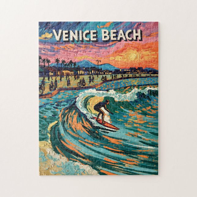 Quebra-cabeça Praia de Venice Surf Califórnia Cores Vibrantes Vi (Vertical)