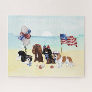 Quebra-cabeça Praia Patriótica do Rei Charles Spaniels