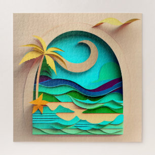Quebra-cabeça Praia Tropical de Papercraft 3D