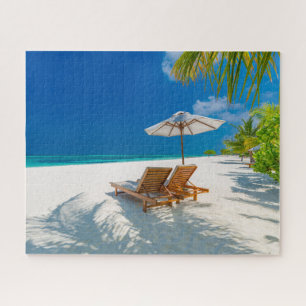 Quebra-cabeça Praias Tropicais Lounge Chairs Beach, Bora Bora