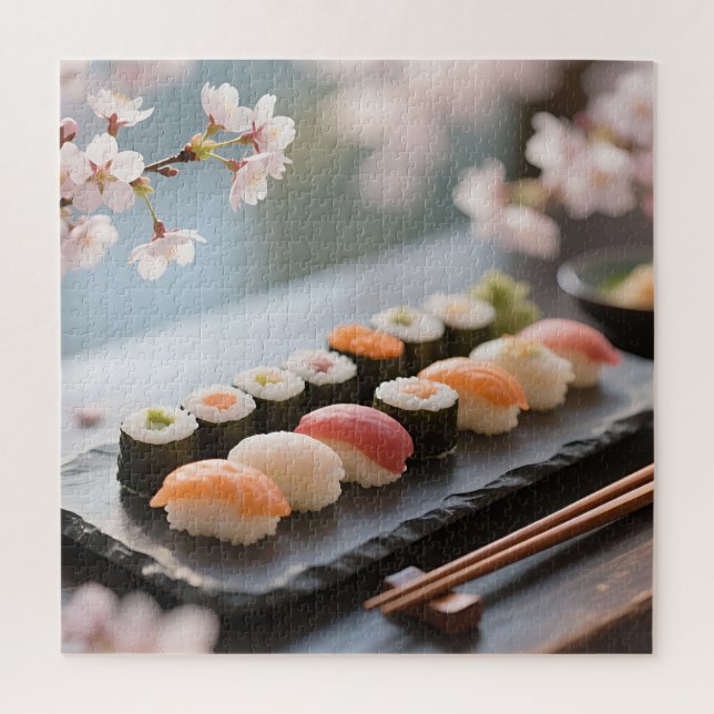 Quebra-cabeça Prato de Sushi Flor de Cerejeira (Vertical)