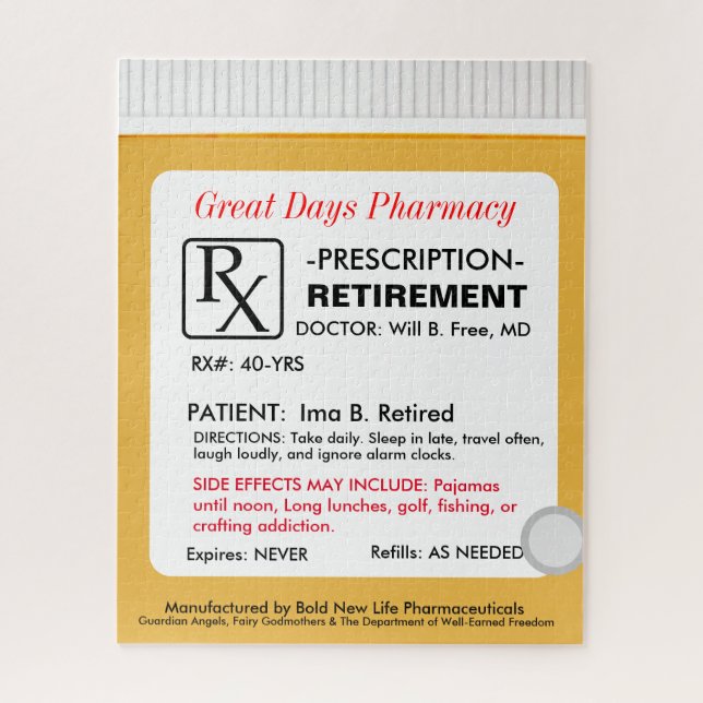 Quebra-cabeça Prescrição de Aposentadoria Engraçada RX (Vertical)