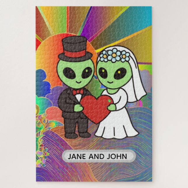 Quebra-cabeça Presente de Casamento de Alien Divertido para Cria (Vertical)