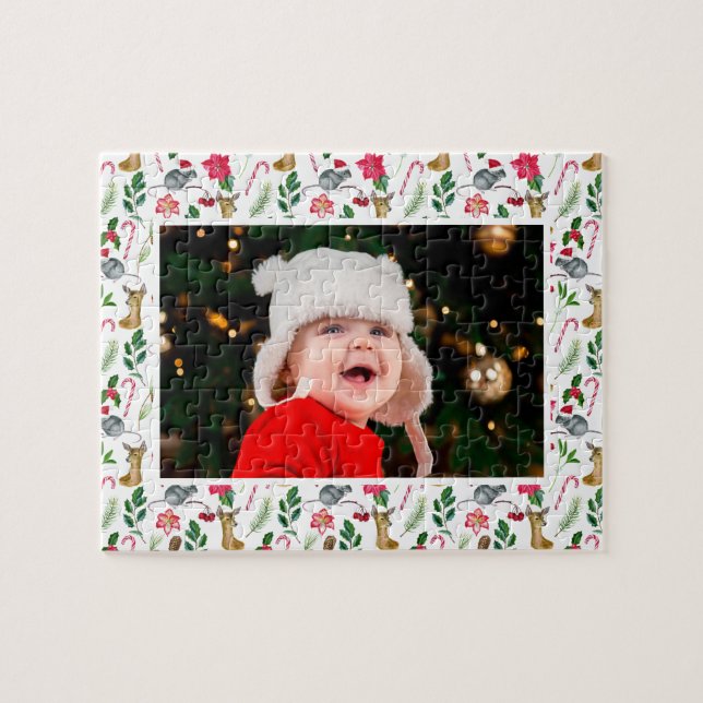 Quebra-cabeça Presente de Foto Personalizado de Padrão de Natal (Horizontal)