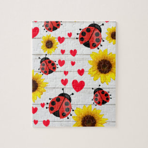 Quebra-cabeça Presente de Girassol e Corações de Ladybug