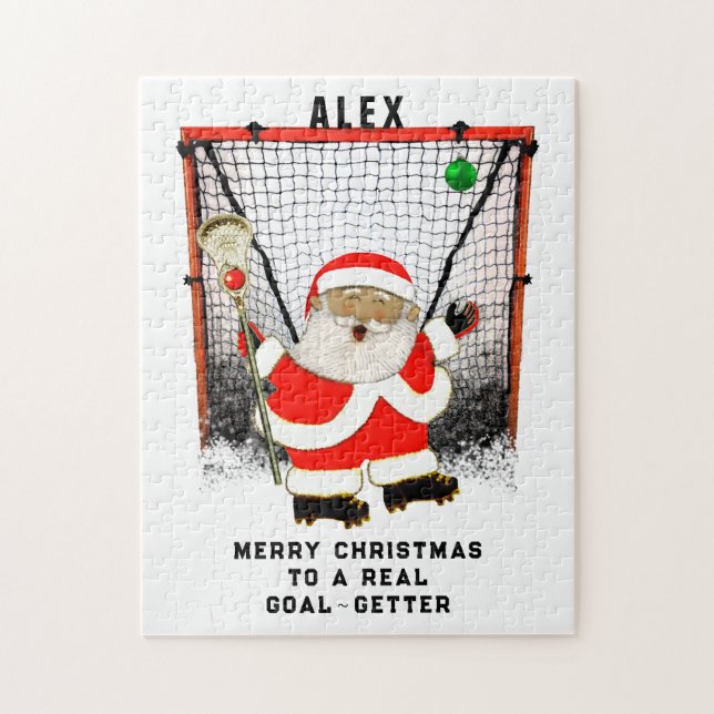 Quebra-cabeça Presente de Natal Personalizado de Lacrosse (Vertical)