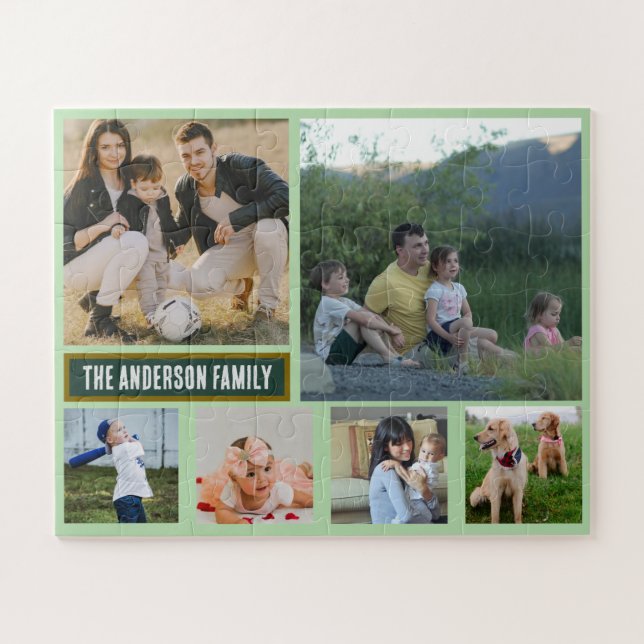 Quebra-cabeça Presente Personalizado com 6 Fotos e Nome da Famíl (Horizontal)