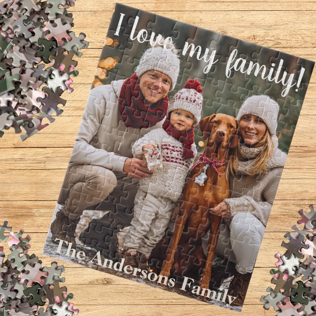 Quebra-cabeça Presente Personalizado com Nome da Família e Foto (Keepsake I Family Name Personalized Photo Jigsaw Puzzle)