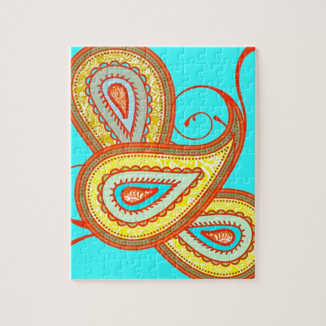 Quebra-cabeça Presentes de Mint Paisley Laranja Amarelo Moderno (Vertical)