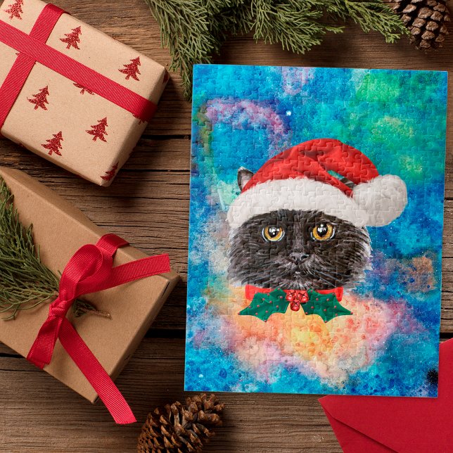 Quebra-cabeça Presentes de Natal de Férias de Gato Preto Fofo (Criador carregado)