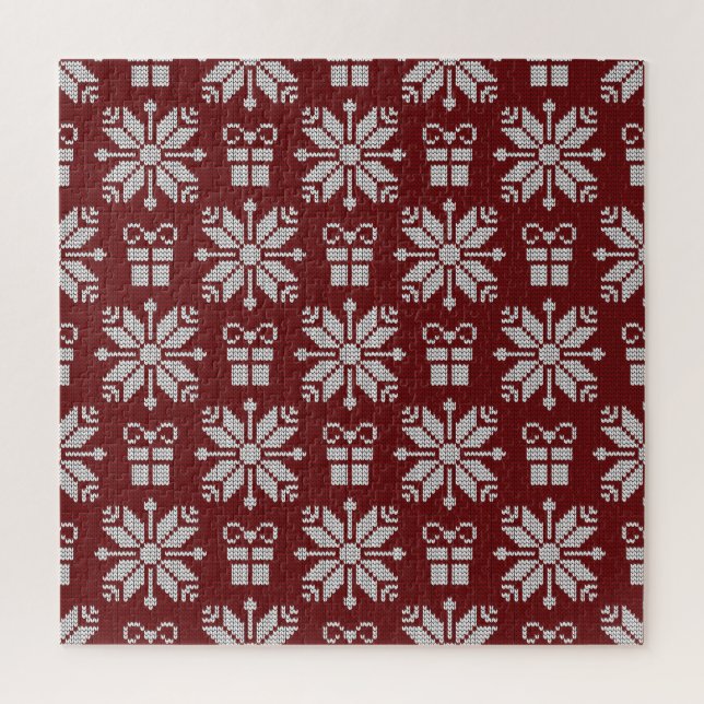 Quebra-cabeça Presentes: Padrão De Inverno Vintage. (Vertical)
