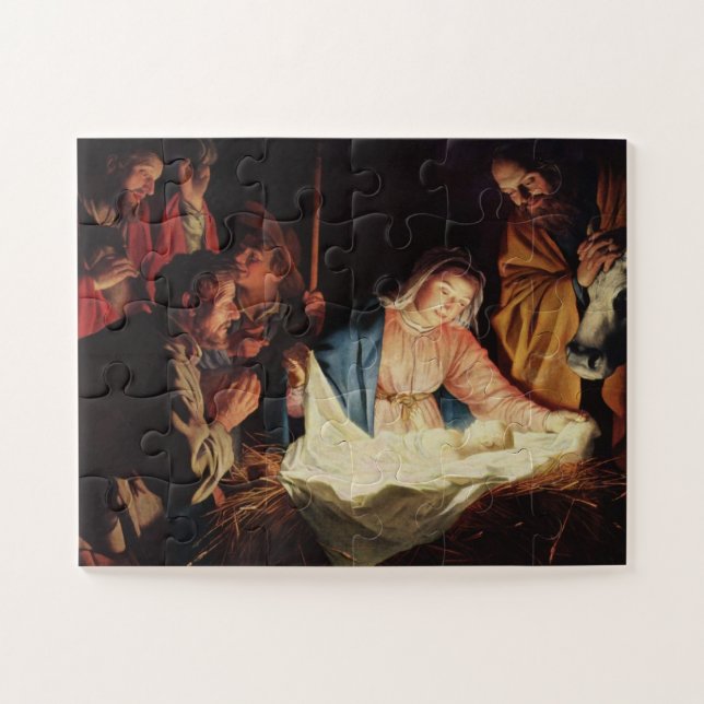 Quebra-cabeça Presépio de Natal Estalagem Belém Pai Menino Jesus (Horizontal)