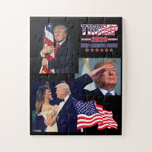 Quebra-cabeça Presidente Trump Hugging Bandeira Americana (Vertical)