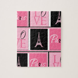 Quebra-cabeça Preto do rosa do amor da torre Eiffel de Paris