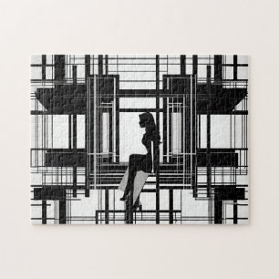 Quebra-cabeça Preto e Branco: Abstrato de Mulher Moderna
