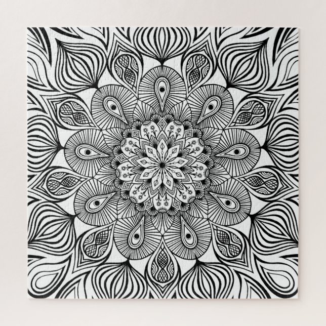 Quebra-cabeça Preto e Branco Mandala Trippy Hippie Psicélico (Vertical)