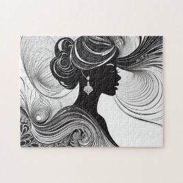Quebra-cabeça Preto e Branco: Silhueta Incrível de Mulher Africa
